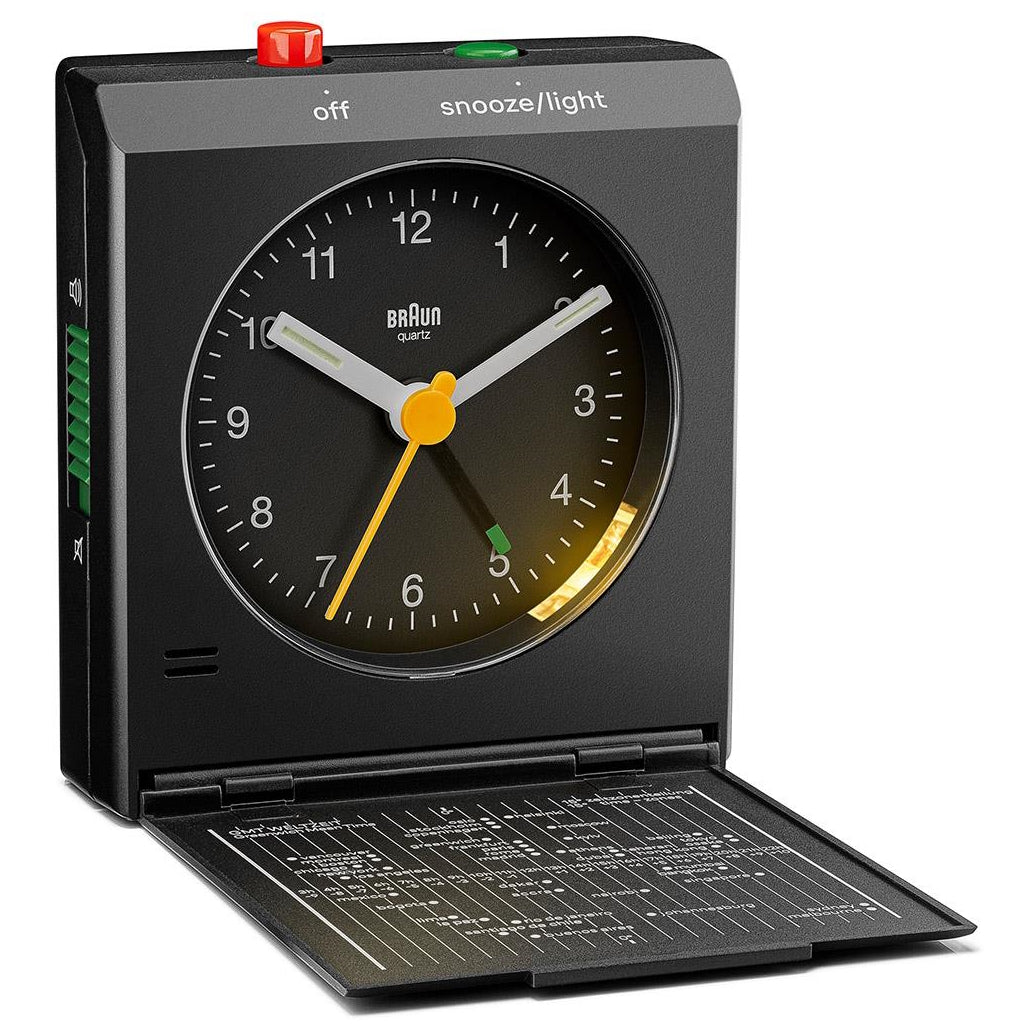 Braun Classic Compact Folding Travel Analogue Alarm Clock Black