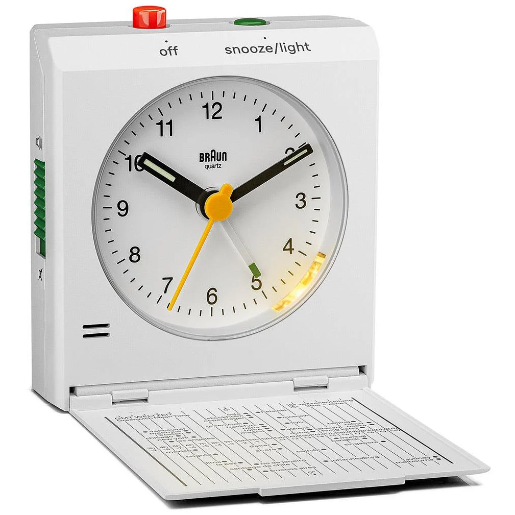 Braun Classic Compact Folding Travel Analogue Alarm Clock White
