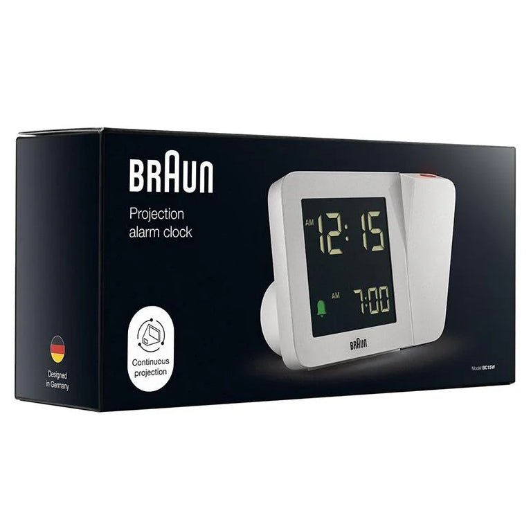 Braun Digital Projection Mains Powered Alarm Clock White 13cm BC15W 12