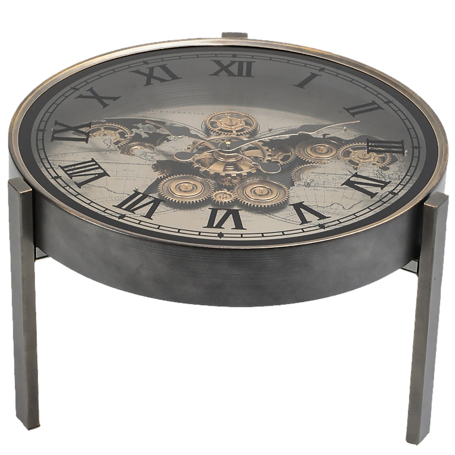 Chilli Decor 2 in 1 Vasco World Map Moving Gears Side Table Floor Clock 62cm TQ-E152 1