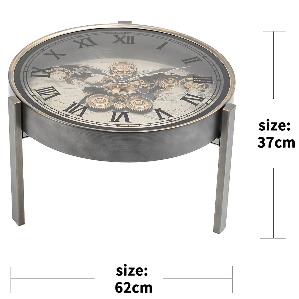 Chilli Decor 2 in 1 Vasco World Map Moving Gears Side Table Floor Clock 62cm TQ-E152 2