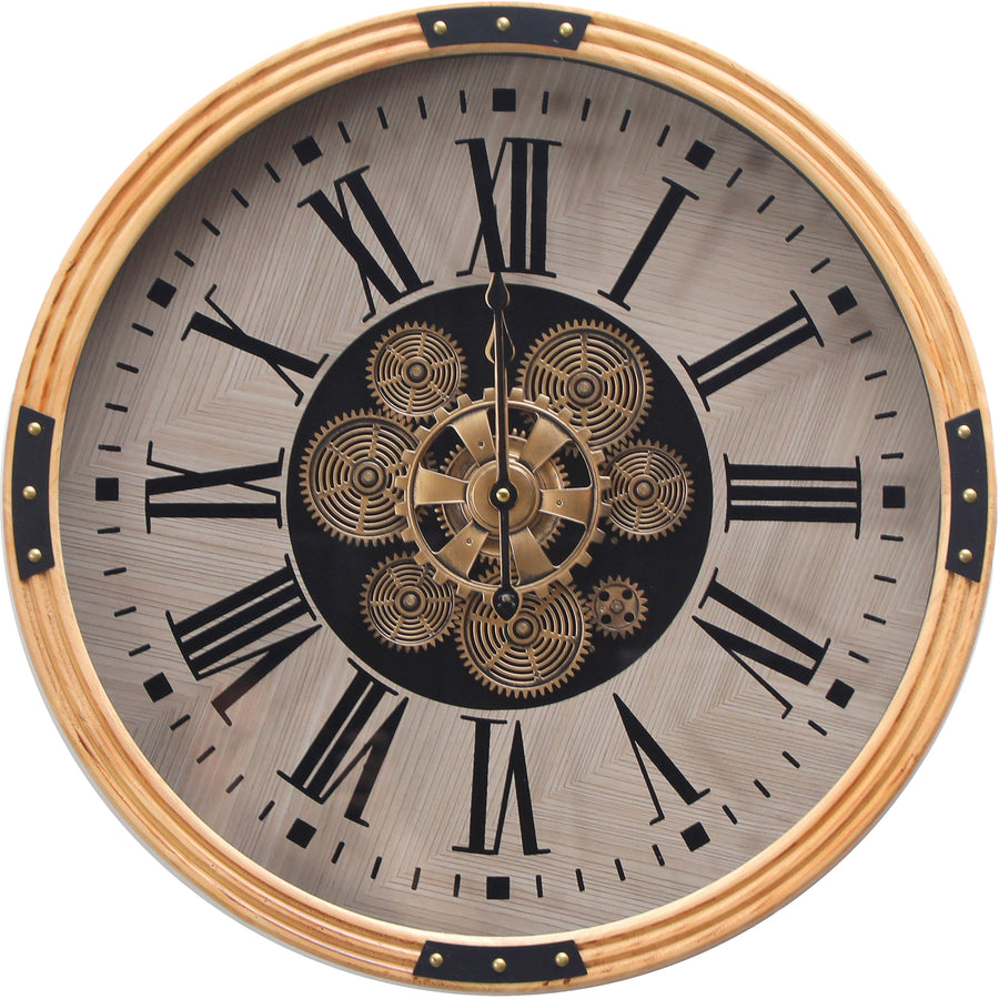 Chilli Decor Arlington Rustic Wooden Moving Gears Wall Clock 54cm TQ-E138 1
