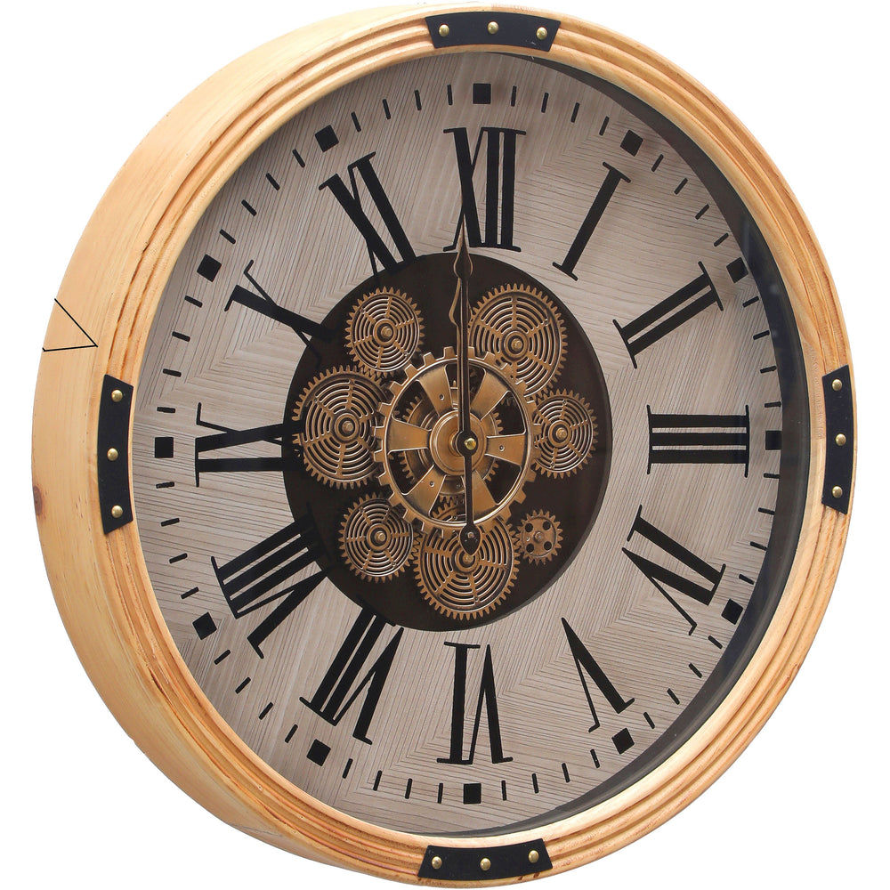 Chilli Decor Arlington Rustic Wooden Moving Gears Wall Clock 54cm TQ-E138 2