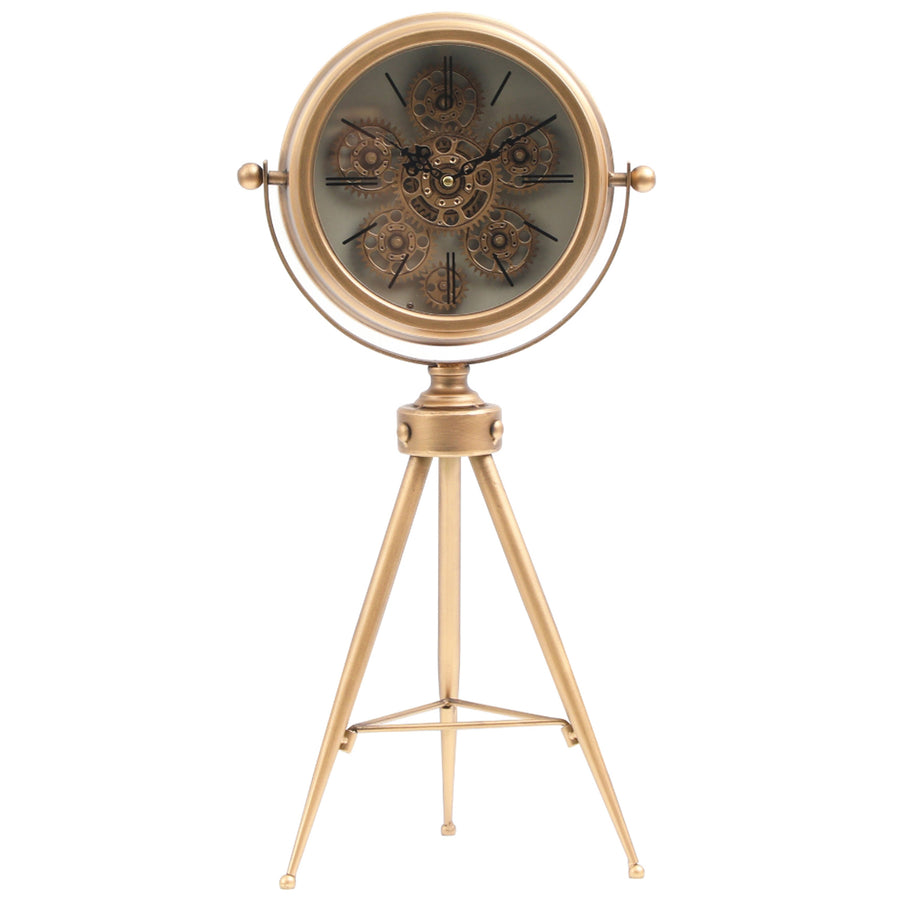 Chilli Decor Bristol Tripod Gold Wash Metal Moving Gears Floor Clock 59cm TQ-E42 1
