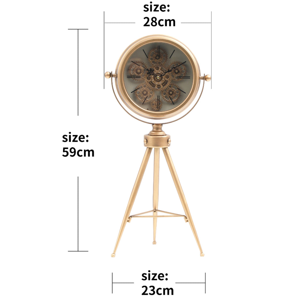 Chilli Decor Bristol Tripod Gold Wash Metal Moving Gears Floor Clock 59cm TQ-E42 2