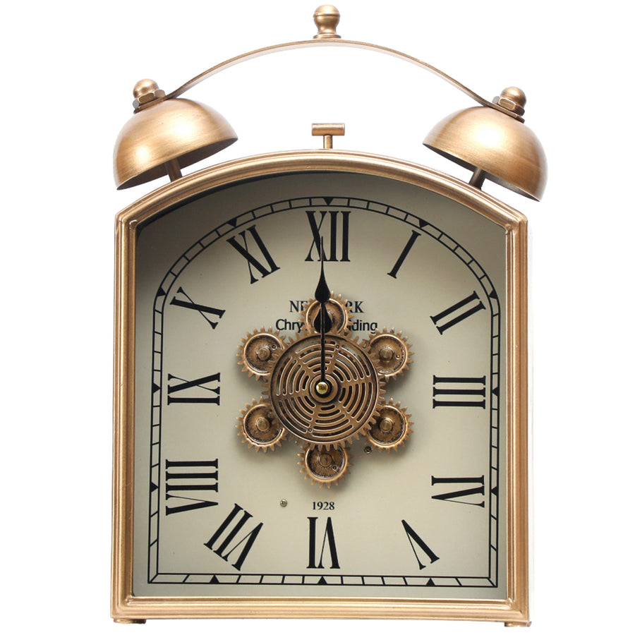 Chilli Decor Chrysler Building 1928 Metal Moving Cogs Desk Clock Gold 37cm TQ-E142 1