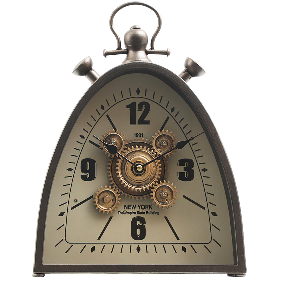 Chilli Decor Empire State 1931 Metal Moving Cogs FOB Desk Clock Charcoal 33cm TQ-E56 1