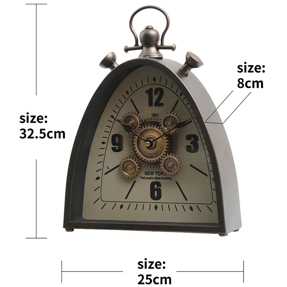 Chilli Decor Empire State 1931 Metal Moving Cogs FOB Desk Clock Charcoal 33cm TQ-E56 2