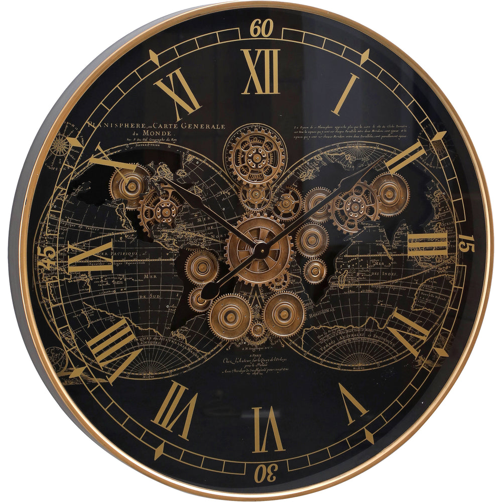 Chilli Decor Giant Vasco Map Metal Moving Gears Wall Clock Black Gold 100cm TQ-E102 2