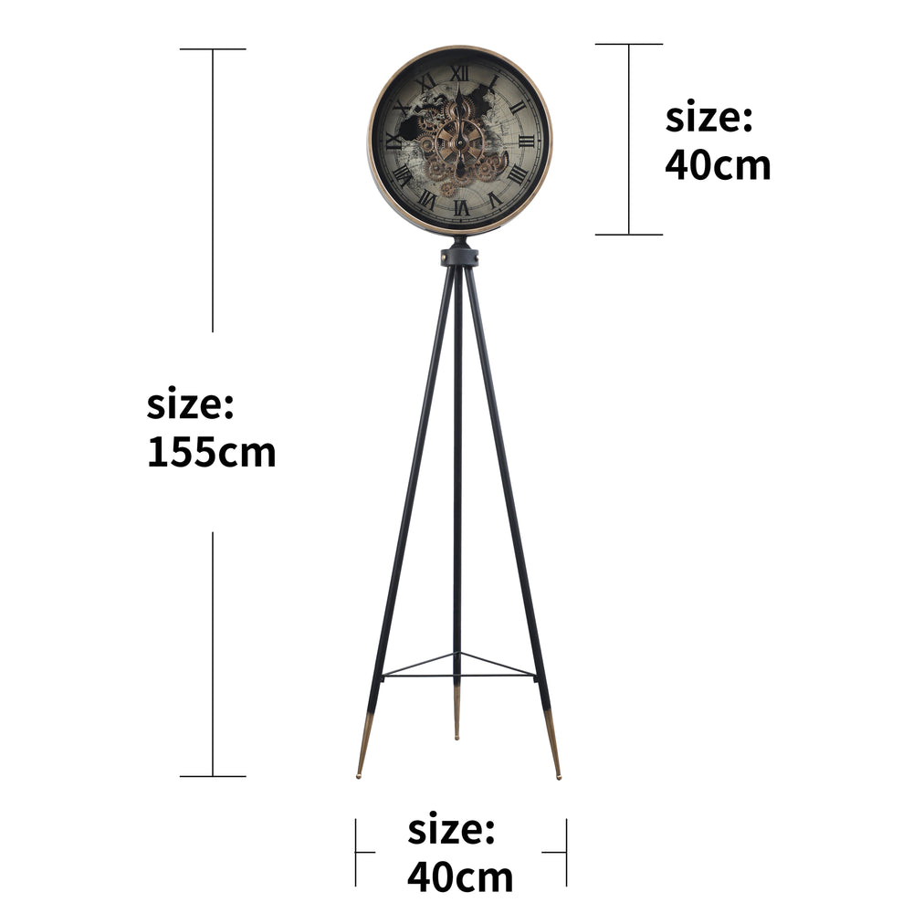 Chilli Decor Marco Tripod World Map Metal Moving Gears Floor Clock 150cm TQ-E91 2