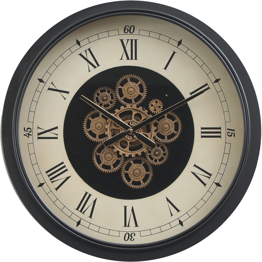 Chilli Decor Mont Claire Black Beige Metal Moving Gears Wall Clock 60cm TQ-E35 1