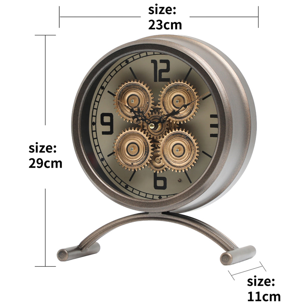 Chilli Decor Neptune Distressed Metal Moving Cogs Desk Clock Charcoal 29cm TQ-E57 2