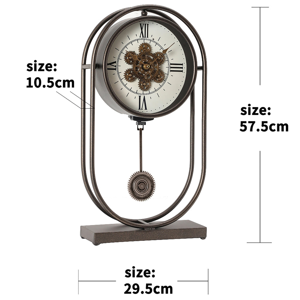 Chilli Decor Westminster Rustic Pendulum Moving Gears Desk Clock Charcoal 58cm TQ-E168 2