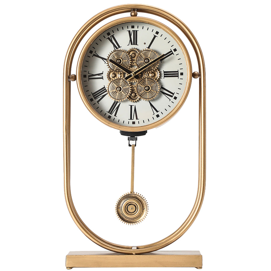Chilli Decor Westminster Rustic Pendulum Moving Gears Desk Clock Gold 58cm TQ-E167 1
