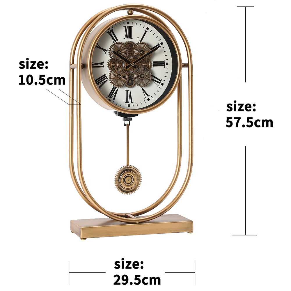 Chilli Decor Westminster Rustic Pendulum Moving Gears Desk Clock Gold 58cm TQ-E167 2