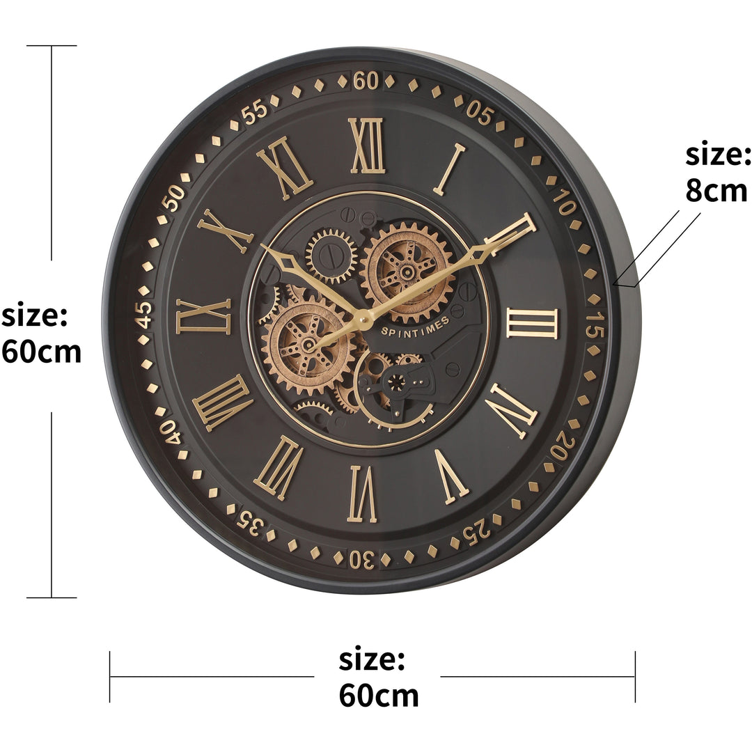 Chilli Decor Zion Spintime Black Metal Moving Gears Wall Clock 60cm TQ-Y780 3