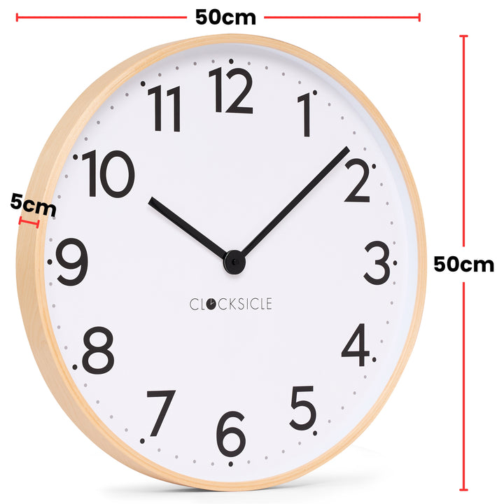 Clocksicle Silent Wood Wall Clock Black 50cm CC-50-BLCK Size