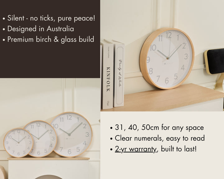 Clocksicle Silent Wood Wall Clock Grey 31cm CC-30-GREY Features