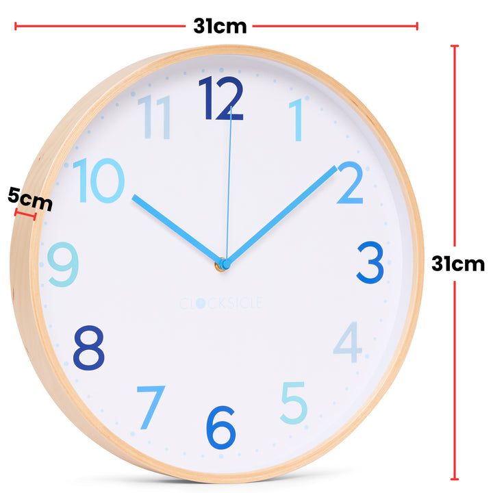 Clocksicle Silent Wood Wall Clock Multi Blue 31cm CC-30-MBLU Size