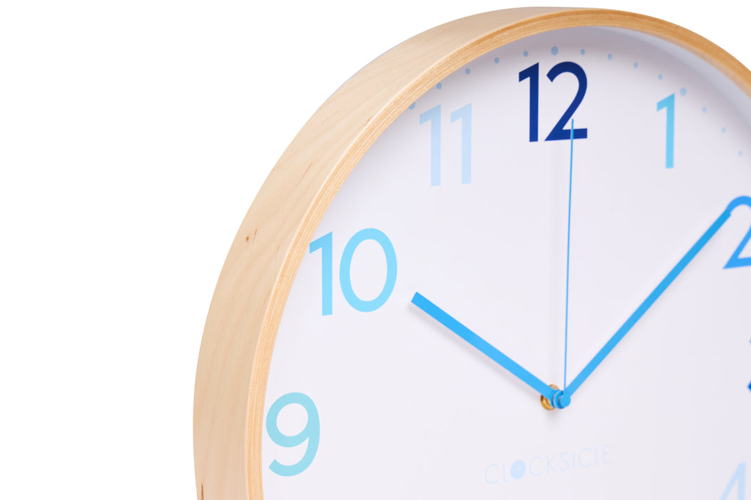 Clocksicle Silent Wood Wall Clock Multi Blue 31cm CC-30-MBLU Zoom