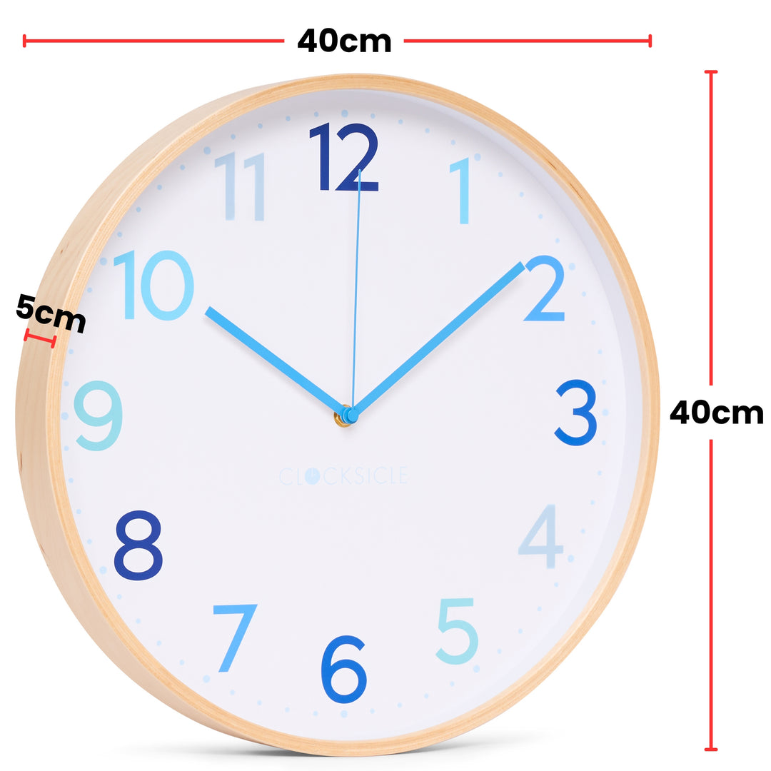 Clocksicle Silent Wood Wall Clock Multi Blue 40cm CC-40-MBLU Size