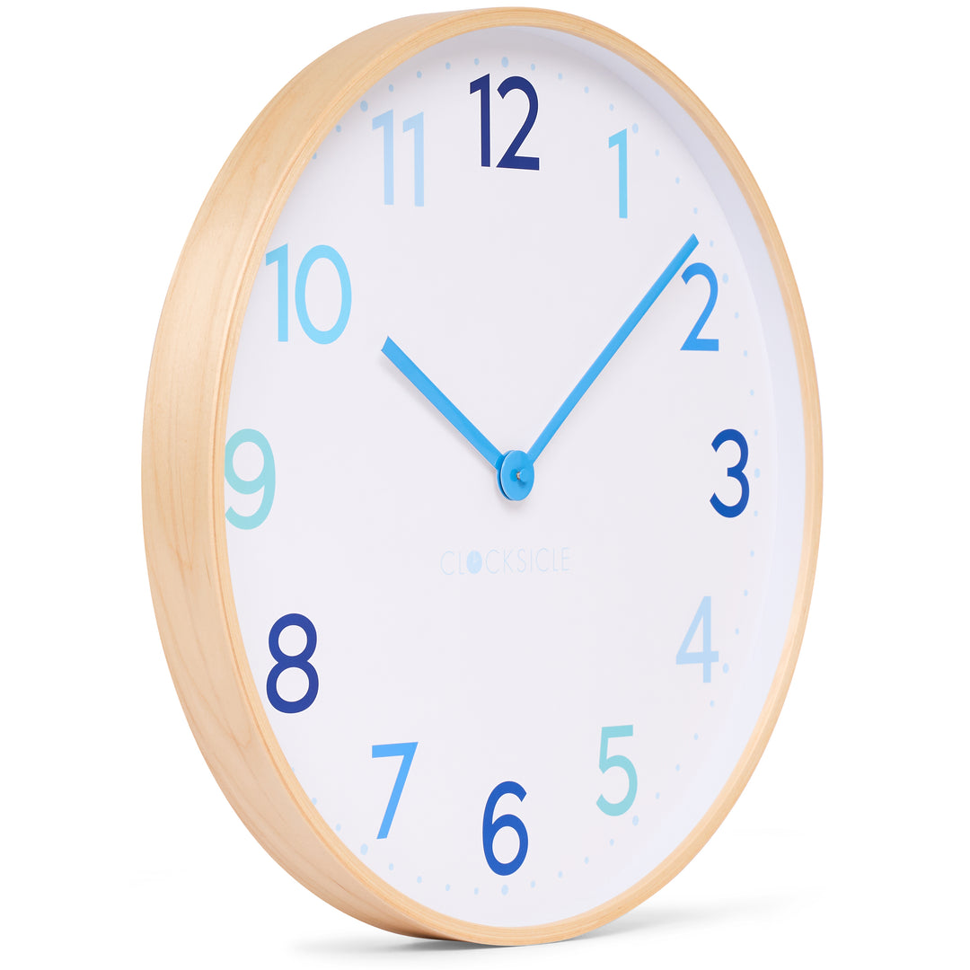 Clocksicle Silent Wood Wall Clock Multi Blue 50cm CC-50-MBLU Angle2