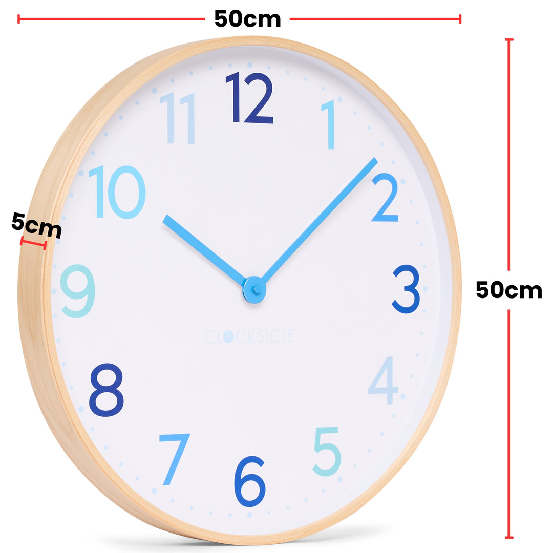 Clocksicle Silent Wood Wall Clock Multi Blue 50cm CC-50-MBLU Size