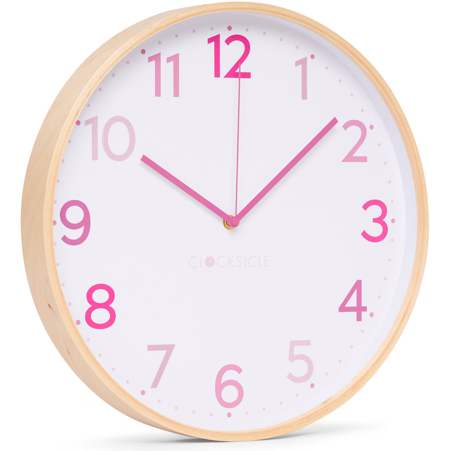 Clocksicle Silent Wood Wall Clock Multi Pink 31cm CC-30-MPIN Angle1 #size_31cm
