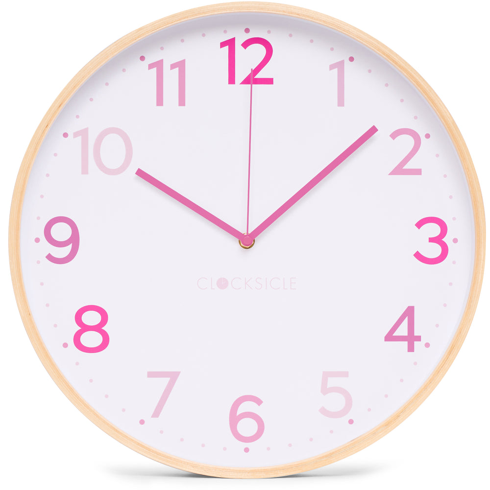 Clocksicle Silent Wood Wall Clock Multi Pink 31cm CC-30-MPIN Front  #size_31cm