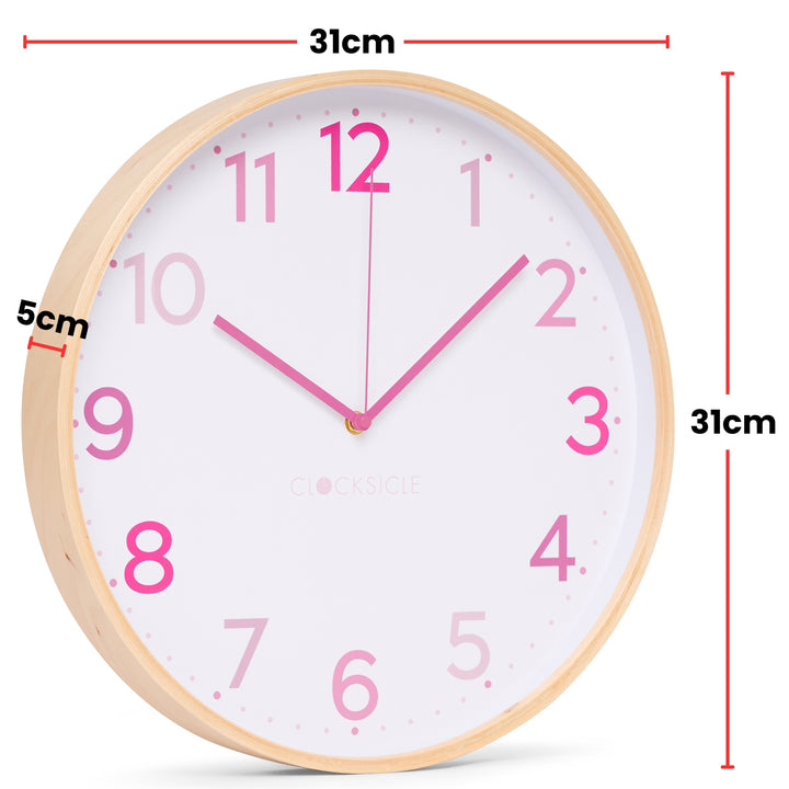 Clocksicle Silent Wood Wall Clock Multi Pink 31cm CC-30-MPIN Size  #size_31cm