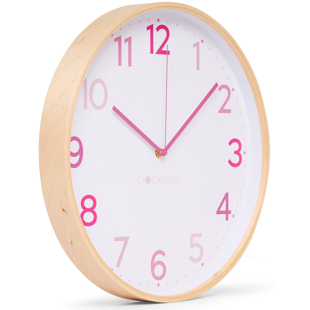 Clocksicle Silent Wood Wall Clock Multi Pink 40cm CC-40-MPIN Angle2 #size_40cm