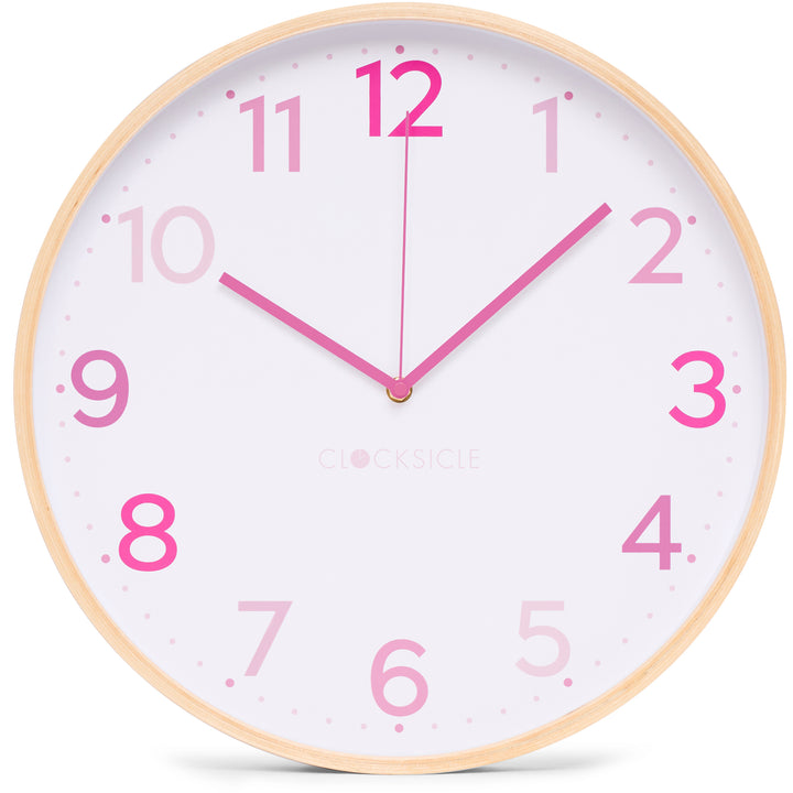 Clocksicle Silent Wood Wall Clock Multi Pink 40cm CC-40-MPIN Front #size_40cm
