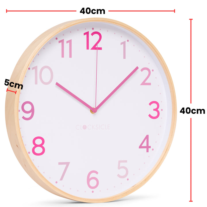 Clocksicle Silent Wood Wall Clock Multi Pink 40cm CC-40-MPIN Size #size_40cm