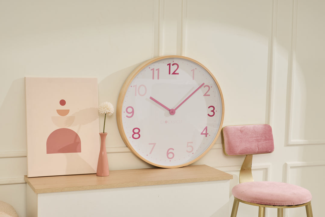 Clocksicle Silent Wood Wall Clock Multi Pink 50cm CC-50-MPIN 4 #size_50cm