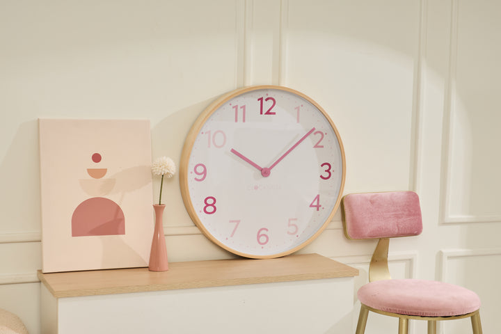 Clocksicle Silent Wood Wall Clock Multi Pink 50cm CC-50-MPIN 4 #size_50cm