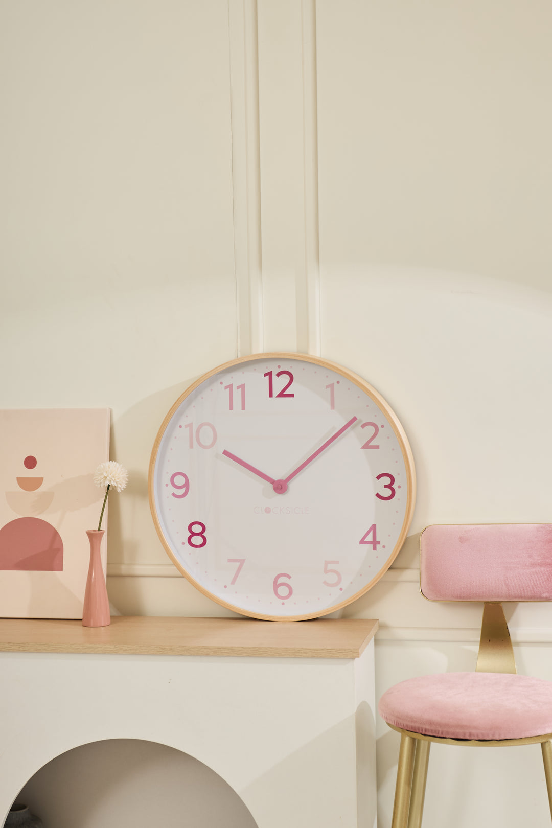 Clocksicle Silent Wood Wall Clock Multi Pink 50cm CC-50-MPIN 5 #size_50cm