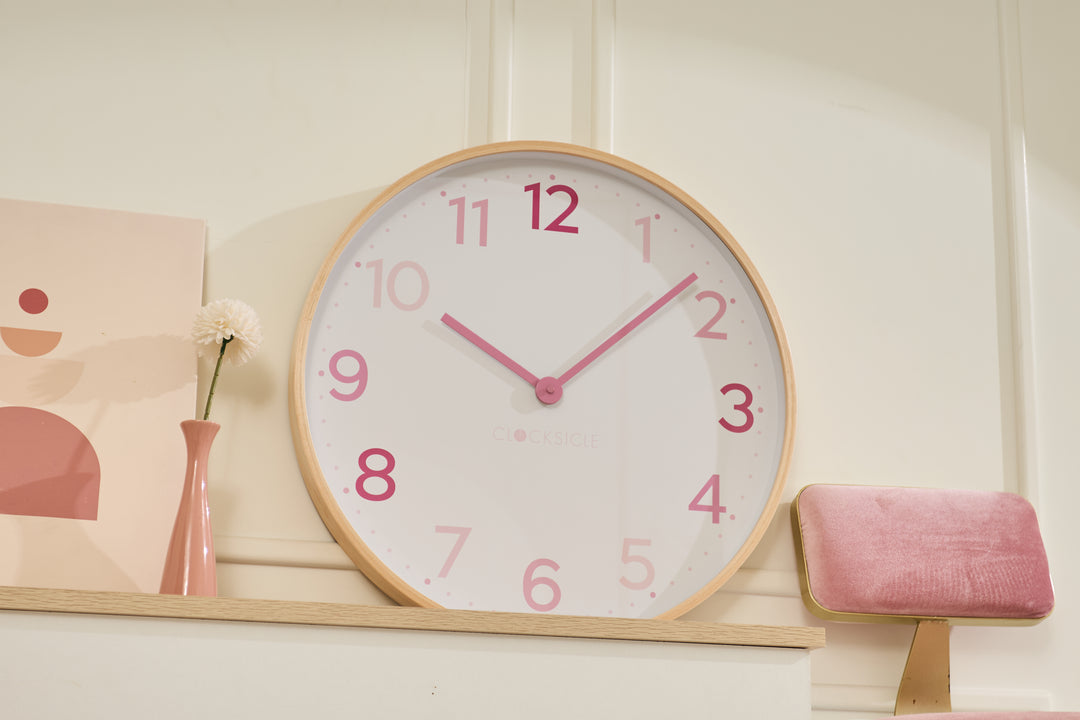Clocksicle Silent Wood Wall Clock Multi Pink 50cm CC-50-MPIN 6 #size_50cm