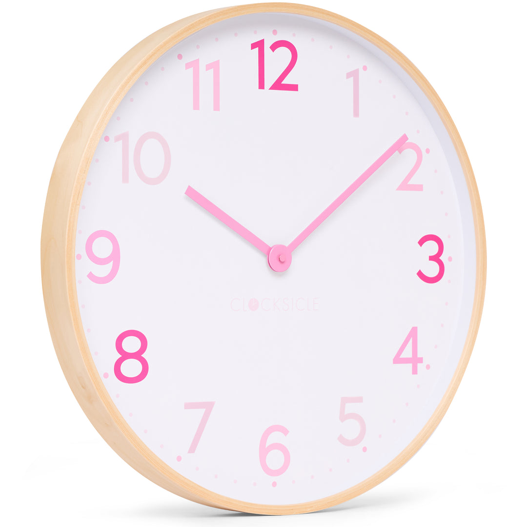 Clocksicle Silent Wood Wall Clock Multi Pink 50cm CC-50-MPIN Angle1 #size_50cm