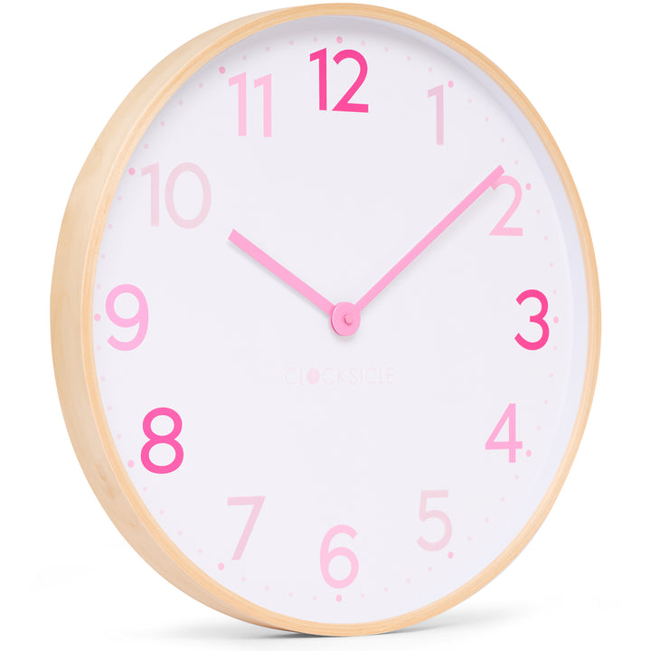 Clocksicle Silent Wood Wall Clock Multi Pink 50cm CC-50-MPIN Angle1 #size_50cm