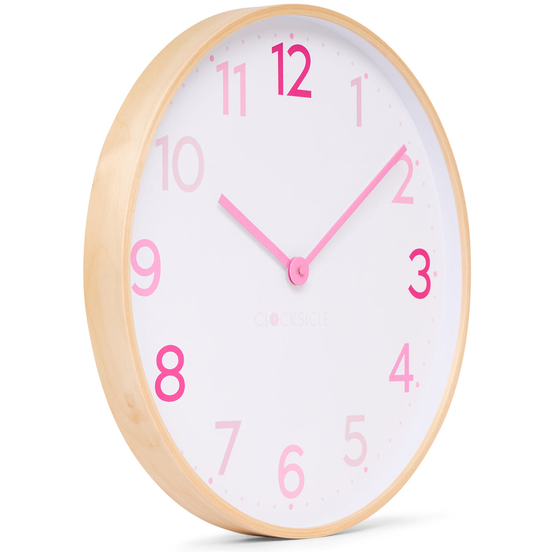 Clocksicle Silent Wood Wall Clock Multi Pink 50cm CC-50-MPIN Angle2 #size_50cm