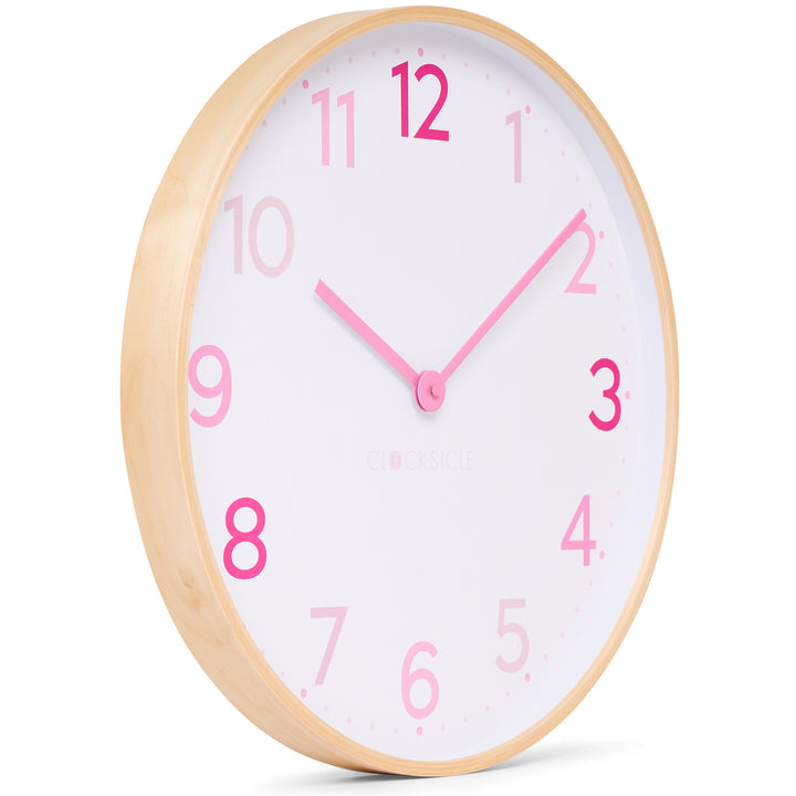 Clocksicle Silent Wood Wall Clock Multi Pink 50cm CC-50-MPIN Angle2 #size_50cm