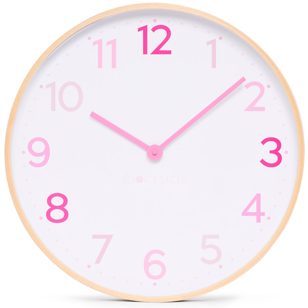 Clocksicle Silent Wood Wall Clock Multi Pink 50cm CC-50-MPIN Front #size_50cm