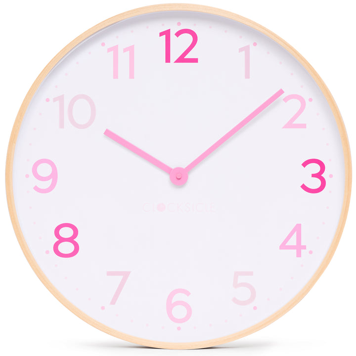 Clocksicle Silent Wood Wall Clock Multi Pink 50cm CC-50-MPIN Front #size_50cm