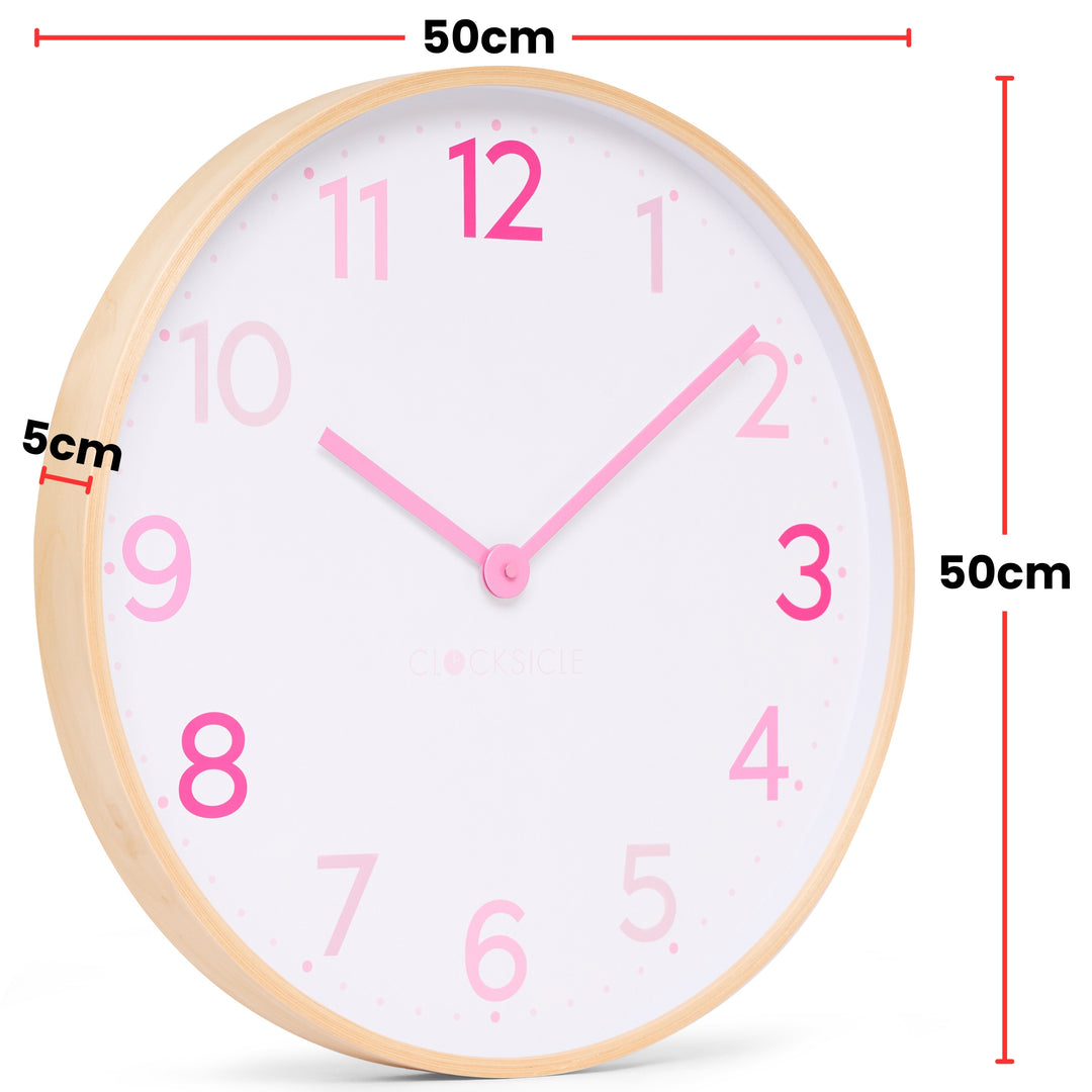 Clocksicle Silent Wood Wall Clock Multi Pink 50cm CC-50-MPIN Size #size_50cm