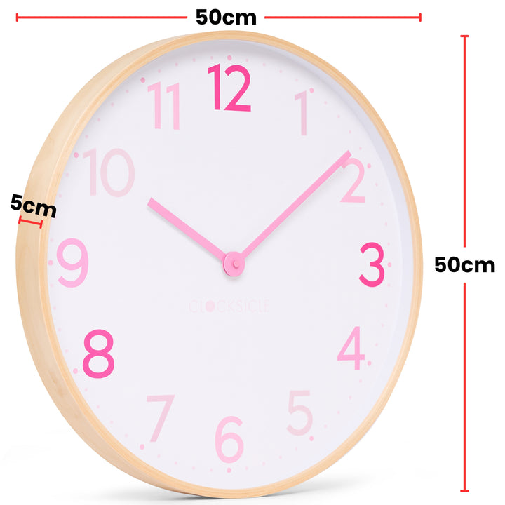 Clocksicle Silent Wood Wall Clock Multi Pink 50cm CC-50-MPIN Size #size_50cm
