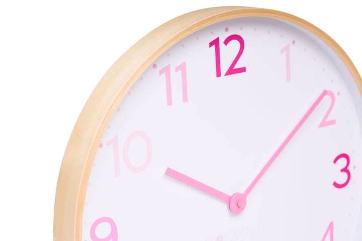 Clocksicle Silent Wood Wall Clock Multi Pink 50cm CC-50-MPIN Zoom #size_50cm