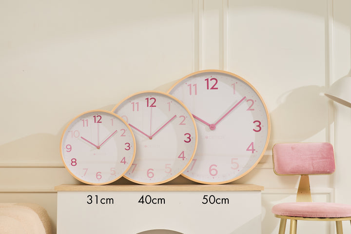 Clocksicle Silent Wood Wall Clock Multi Pink All Sizes Together CC-40-MPIN #size_40cm