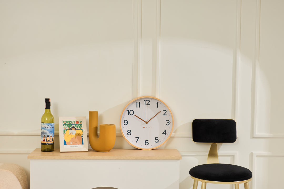 Clocksicle Silent Wood Wall Clock Mustard Navy 31cm CC-30-MUST 4