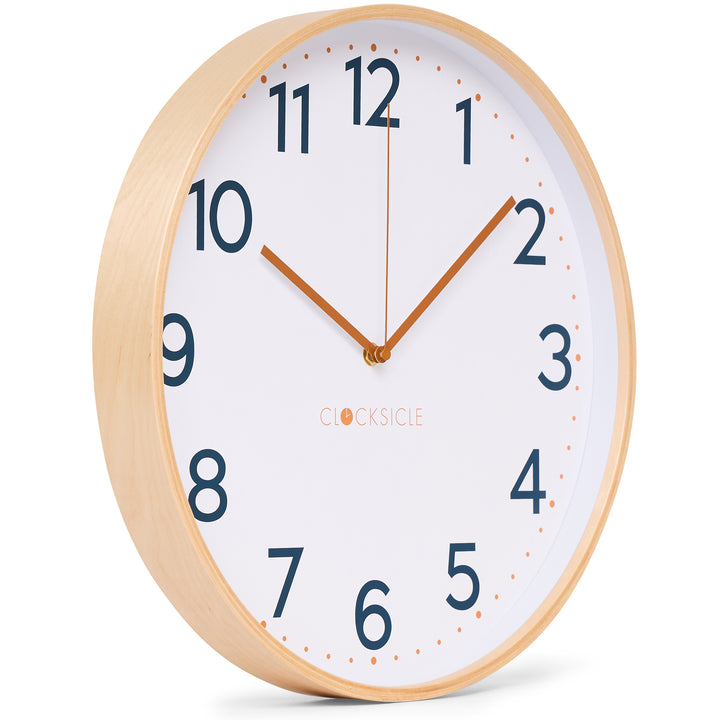 Clocksicle Silent Wood Wall Clock Mustard Navy 31cm CC-30-MUST Angle2