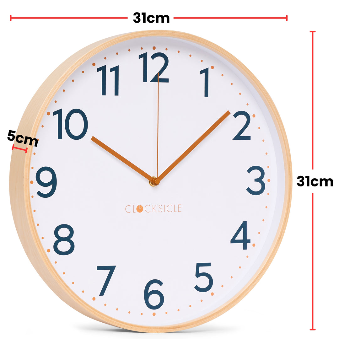 Clocksicle Silent Wood Wall Clock Mustard Navy 31cm CC-30-MUST Size